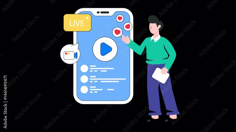 Poster social media live streaming motion graphic rendering with transparent alpha channel and 4k resolutio
