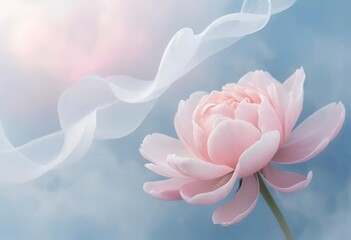 Fototapeta premium Delicate Pink Lotus Flower with Soft Whispering Veil
