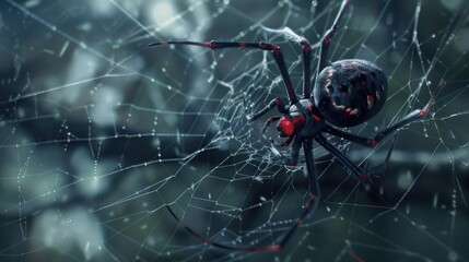 Black widow spinning a web.