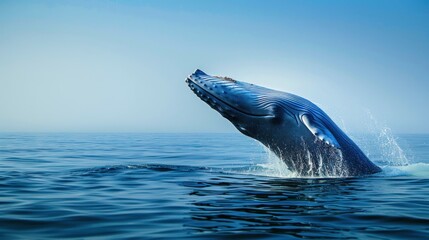 Obraz premium Blue whale breaching in the ocean.