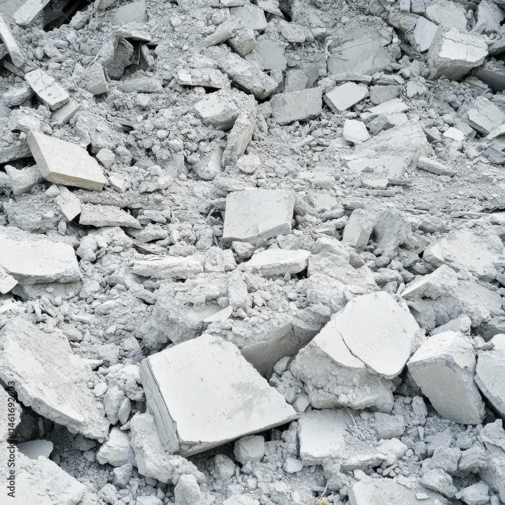 Aufkleber heap of rubble from demolition site showing concrete debris in a close up view from above in a const