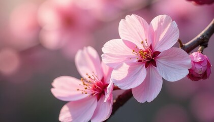 Fototapeta premium Delicate pink cherry blossoms, soft petals, intricate design, pastel, delicate