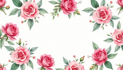 Delicate watercolor roses & leaves, repeating pattern, blossom, floral, subtle
