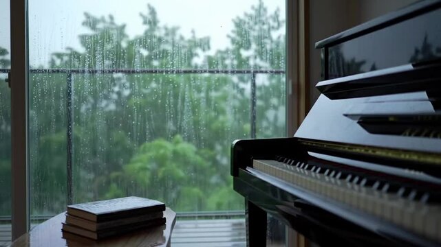 Piano by the Window on a Rainy Day