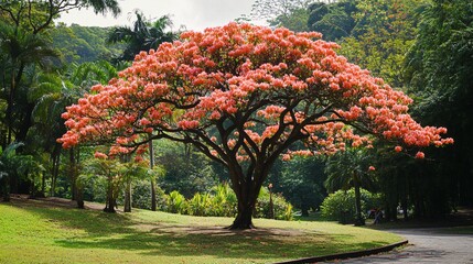 Blossoming Beauty: Flowering Tree in Lush Botanical Garden