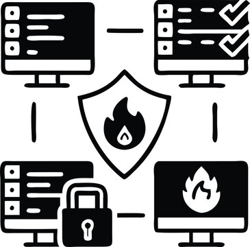 Cybersecurity Firewall and Network Protection Icons Set &ndash; Secure Server Line Symbols