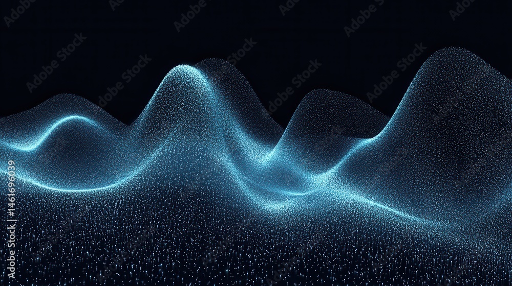 Aufkleber abstract glowing particle waves flowing on dark background digital art concept design graphic resour