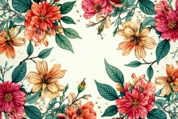 Intricate botanical print, repeating floral design, print, illustration