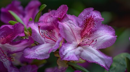 Close-up of a pink and violet azalea with large stamens PNG