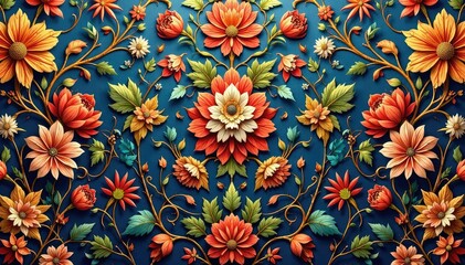 Intricate floral damask textile, opulent design, design, leaf, traditional