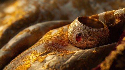 Papal Ring on Silk Cushion, Close-Up of Sacred Symbol in Golden Light