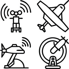 Space Exploration Line Icons Set – Satellite, Rover, Rocket, Antenna Illustrations