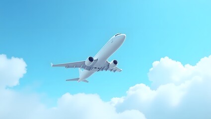 Obraz premium Passenger Jet in Flight Against a Serene Blue Sky with Puffy Clouds, commercial plane in sky