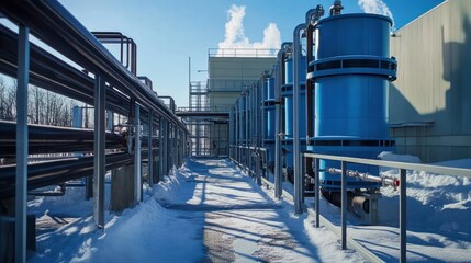 Naklejka premium Industrial facility exterior in winter