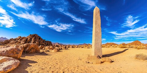 photo of granite obelisk in desert 