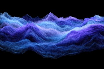 Abstract mountain range, soft, textured, gradients of blue and purple, on black background