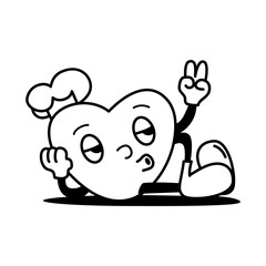 Relaxed Heart Mascot Lying Down with Peace Sign