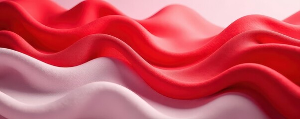 Fototapeta premium Abstract red & white fabric waves, dynamic flow , texture, background
