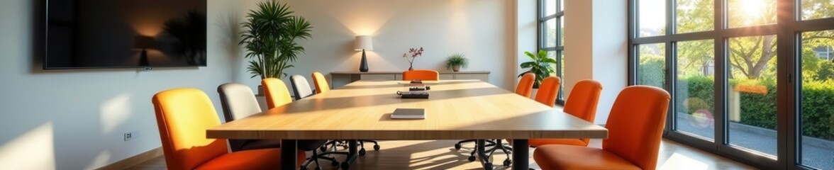 Obraz premium Bright contemporary meeting area, plenty of copy space, area, chairs