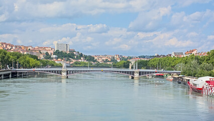 Naklejka premium Pont Lafayette, bridge over river Rhone in the city of Lyon, France