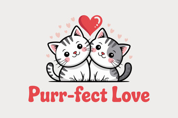 Cute Cartoon Cats with Hearts – “Purr-fect Love” Romantic Illustration

