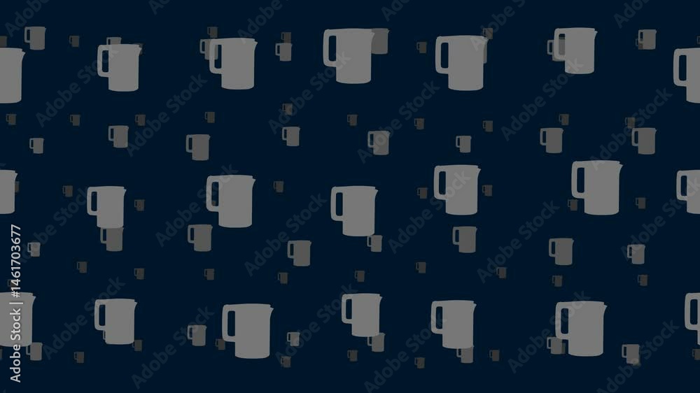 Poster electric kettle symbols float horizontally from left to right. parallax fly effect. floating symbols