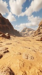 Naklejka premium Expansive desert scene with mountains and cloudy sky