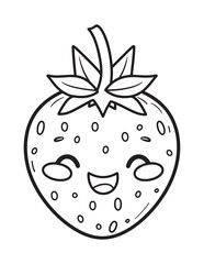 Happy Strawberry Line Art Coloring Page