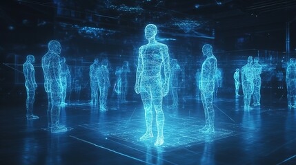 A holographic AI agent representing autonomous collaboration, embodying the concept of agentic autonomy to partner with human teams, fostering synergy and teamwork in business operations.