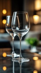 Elegant Wine Glasses Reflecting in a Dark Setting