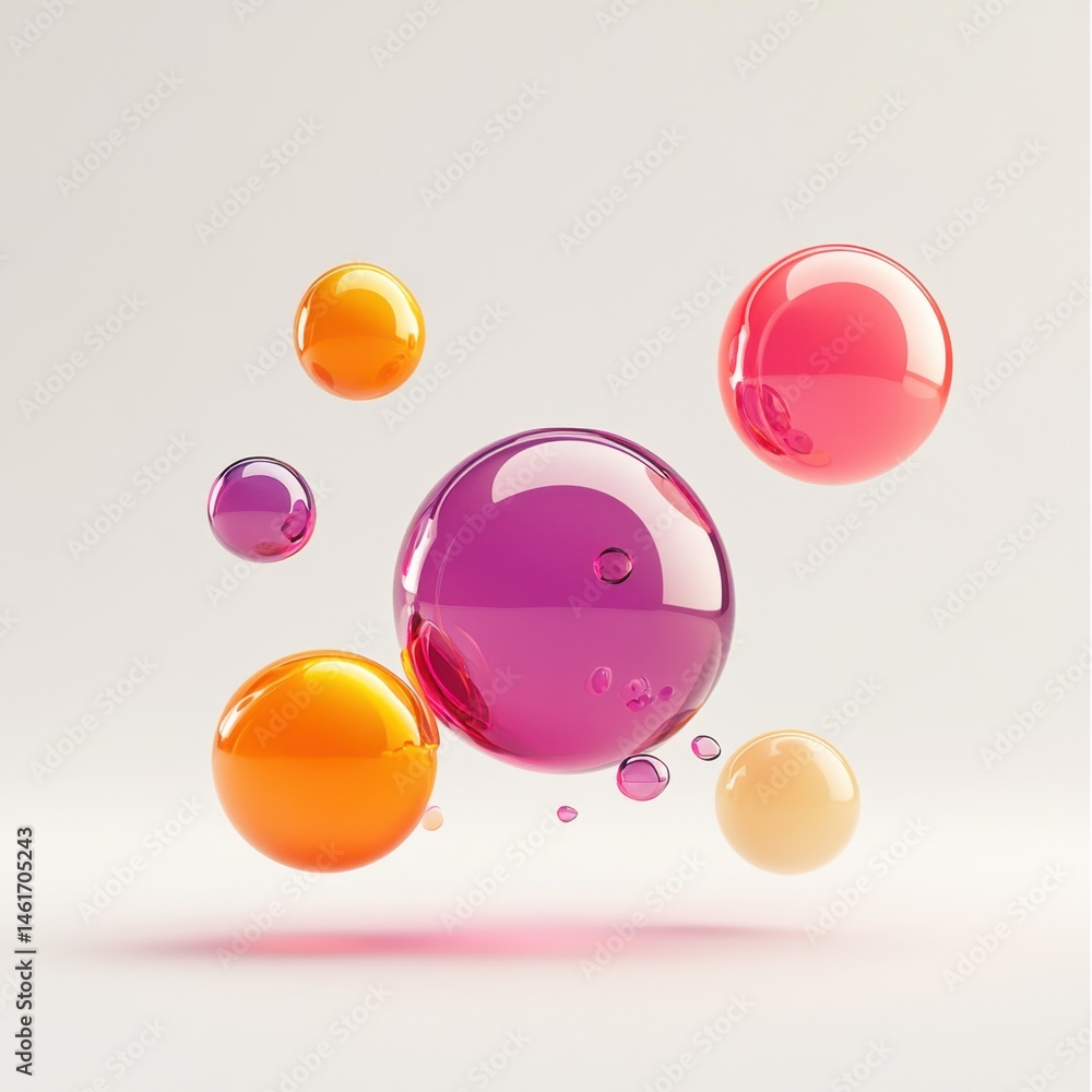 Poster colorful spheres floating in air abstract composition studio shot with clean background for modern d