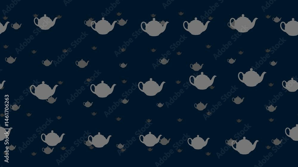 Poster teapot for tea symbols float horizontally from left to right. parallax fly effect. floating symbols 