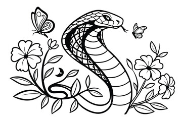 54 Black and white illustration, mountain landscape, circular composition, moonlit scene, pine forest, winding river, rocky riverbed, detailed linework, majestic peaks, flying birds, starry sky, refle