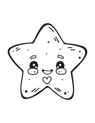 Happy Kawaii Star with Hearts – Cute Celestial Coloring Page