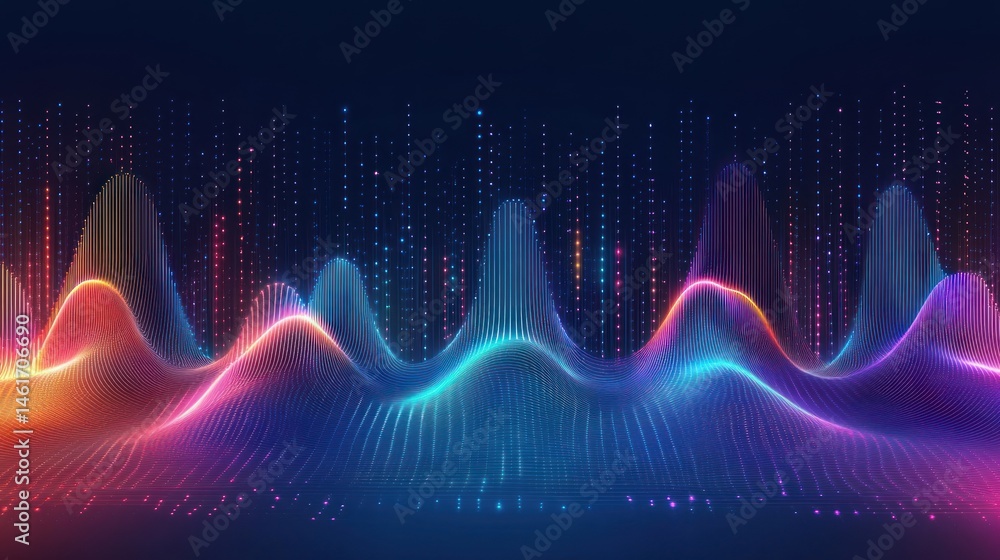 Poster abstract colorful wave data visualization background.