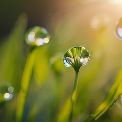 green grass and water drops