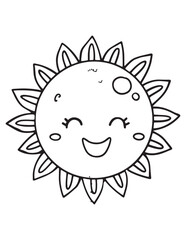 Kawaii Smiling Sun – Cute Summer Sunshine Coloring Page