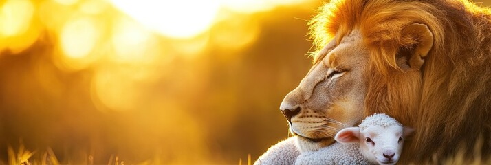 lion and lamb - symbols of faith in the strong protecting the weak