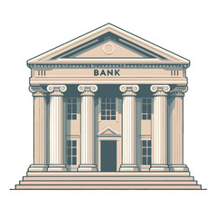 Fototapeta premium Classic bank building illustration with columns and detailed facade in vector style