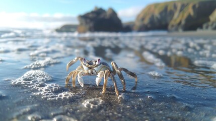 Crab scuttling across the beach.