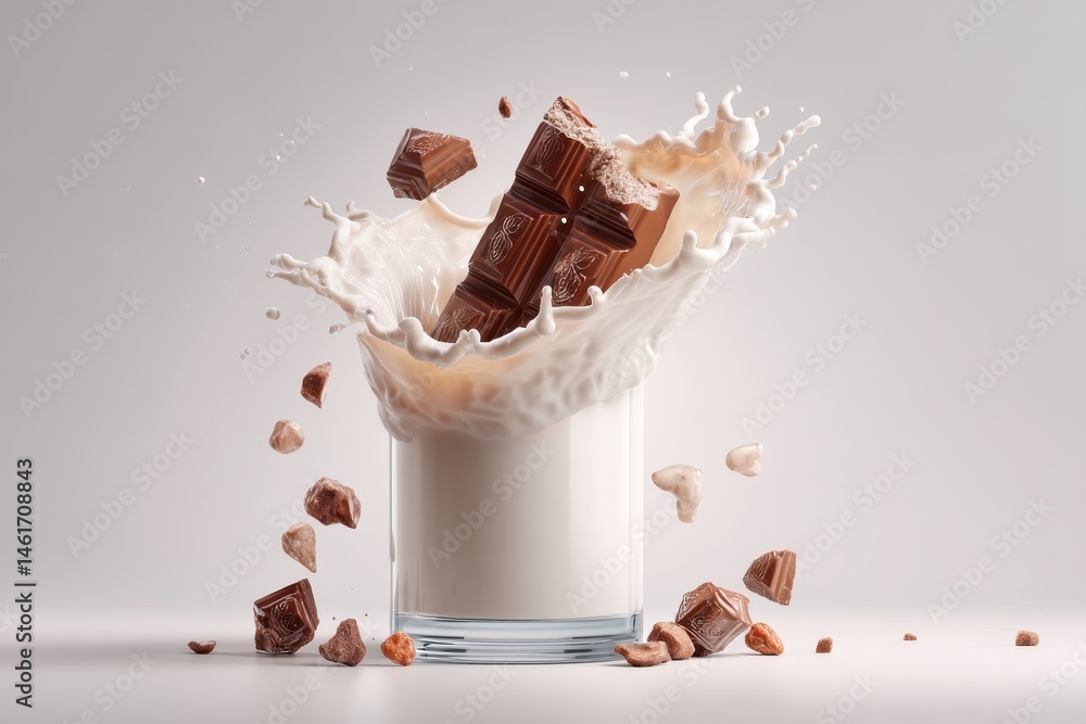 Aufkleber a delicious splash of milk with chocolate bars and nuts falling into a glass, creating a dynamic and