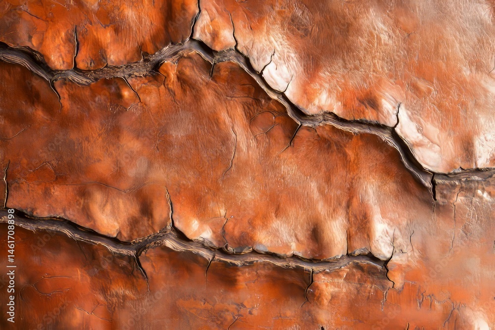Poster close-up view of a textured copper surface with deep cracks.