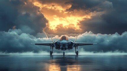 F-35 Lightning II Stealth Fighter Jet on a Runway at Sunset