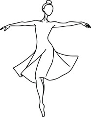 ballet dancer vector, minimalist, black on white background line art illustration