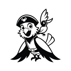 Vector Cheerful Cartoon Pirate Parrot with Hat and Sidekick, Fun Bird Mascot Vector Art.