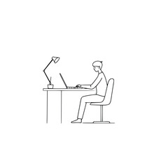 man sitting on a chair with laptop,  minimalist, black on white background line art illustration