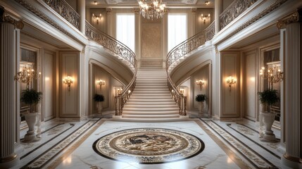 Obraz premium Grand Marble Staircase in Luxurious Palace Interior