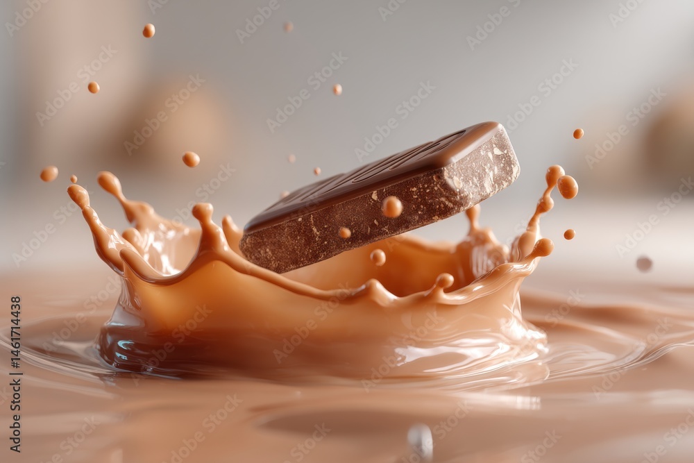 Aufkleber a delectable chocolate bar falling into a pool of luscious, creamy milk, creating a splash and captu