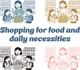 食料品や日用品の買い物をする家族