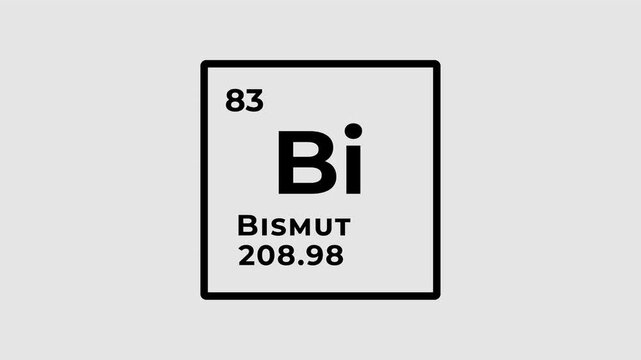 Bismut, chemical element of the periodic table graphic animation. Alpha channel. Transparent background motion design. 4K resolution